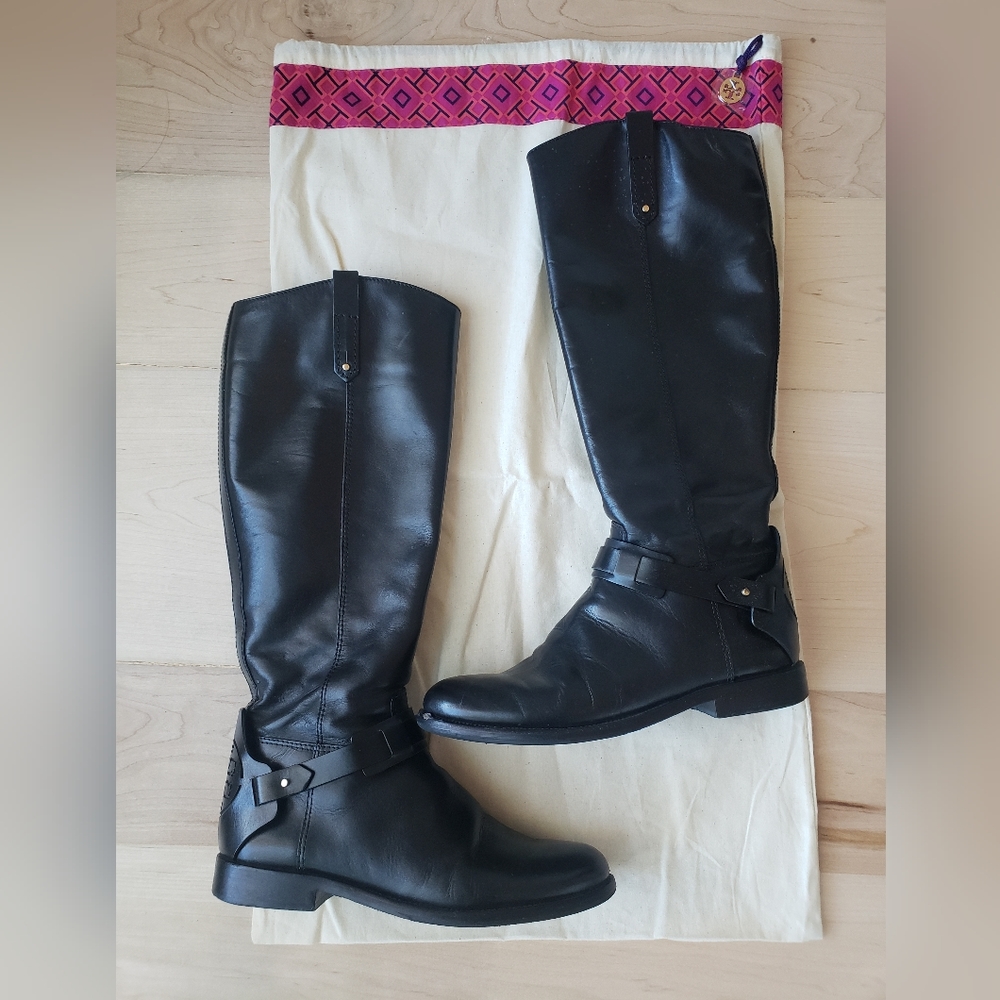 Tory Burch Derby Riding Boot, Black, Size 9